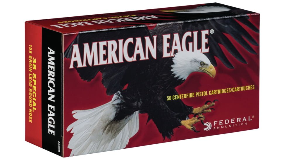 opplanet-federal-premium-american-eagle-pistol-ammo-38-special-lead-round-nose-158-grain-50-rounds-ae38b-main Federal Premium Centerfire Handgun .38 Special for Sale